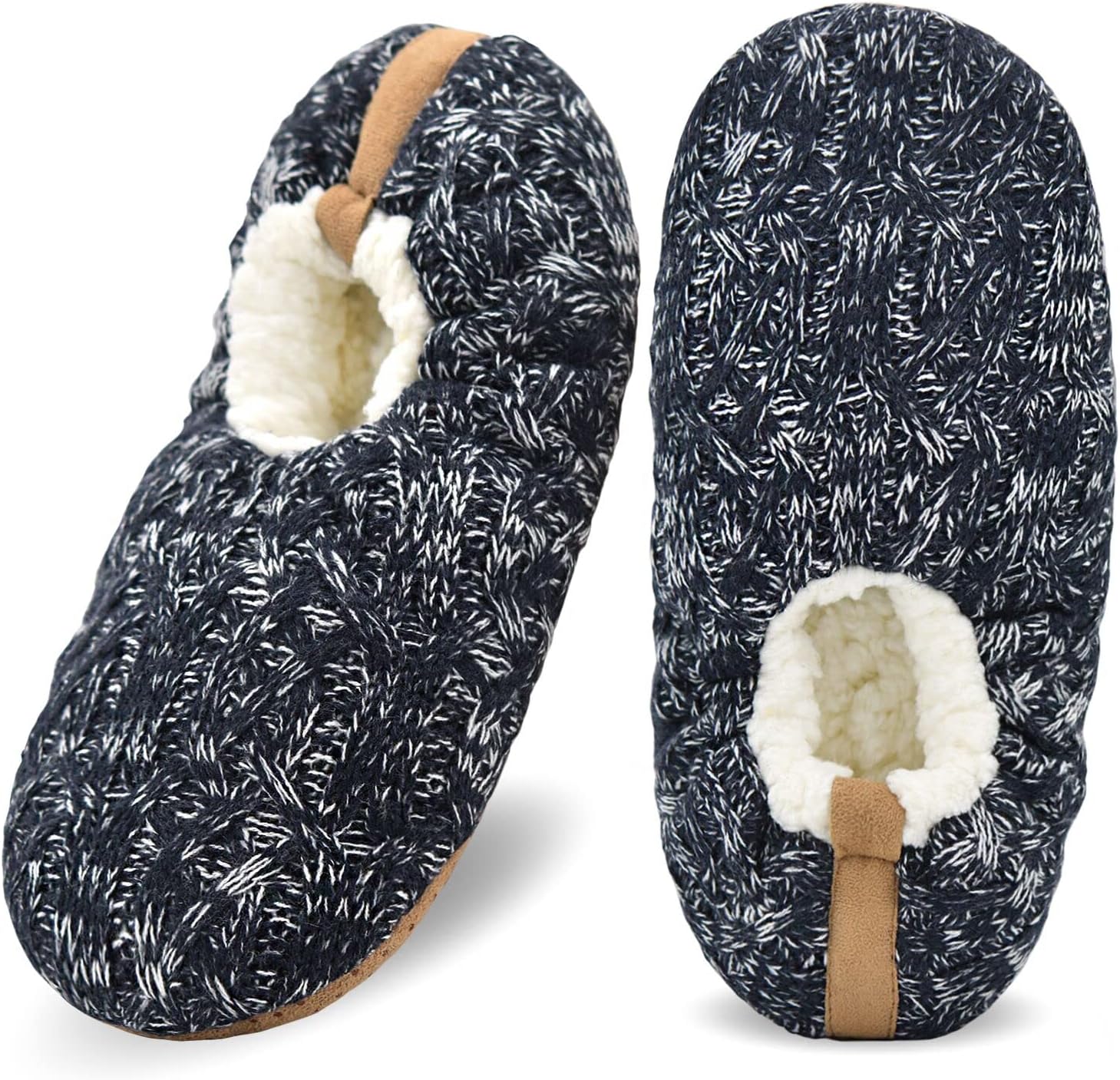 

Мужские носки-тапочки DICUIRD с нескользящей подошвой, теплые домашние носки с захватами для мужчин, пушистые вязаные тапочки, темно-синий