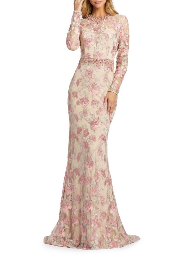 

Кружевное платье с цветочным принтом и иллюзией Mac Duggal, цвет Rose