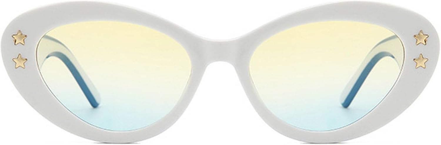 

Модные женские овальные солнцезащитные очки в винтажном стиле с заклепками, очки «кошачий глаз», ретро-очки для женщин, черные, с защитой от УФ-излучения UV400 mincl, White Blue