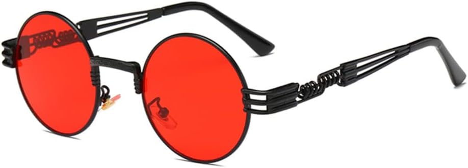 

Круглые солнцезащитные очки в стиле стимпанк для мужчин и женщин, металлические очки, винтажные солнцезащитные очки с защитой от УФ-излучения UV400 generic, Black Frame Red