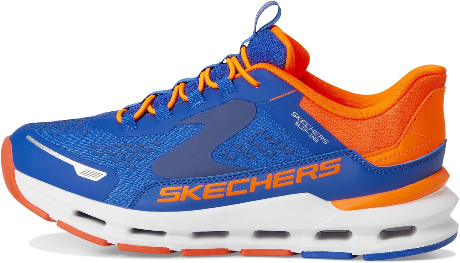 Детские слипоны Skechers для мальчиков Hands Free, Glide-Step Vista Lane 404203l (младший/старший ребенок), синий/оранжевый — фото 4