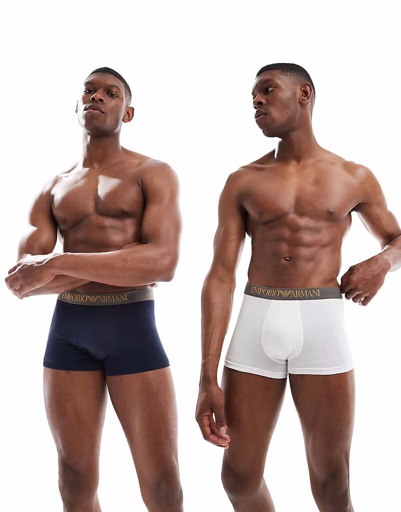 

Emporio Armani Bodywear, 2 пары мягких на ощупь бамбуковых трусов с логотипом, белого и темно-синего цветов