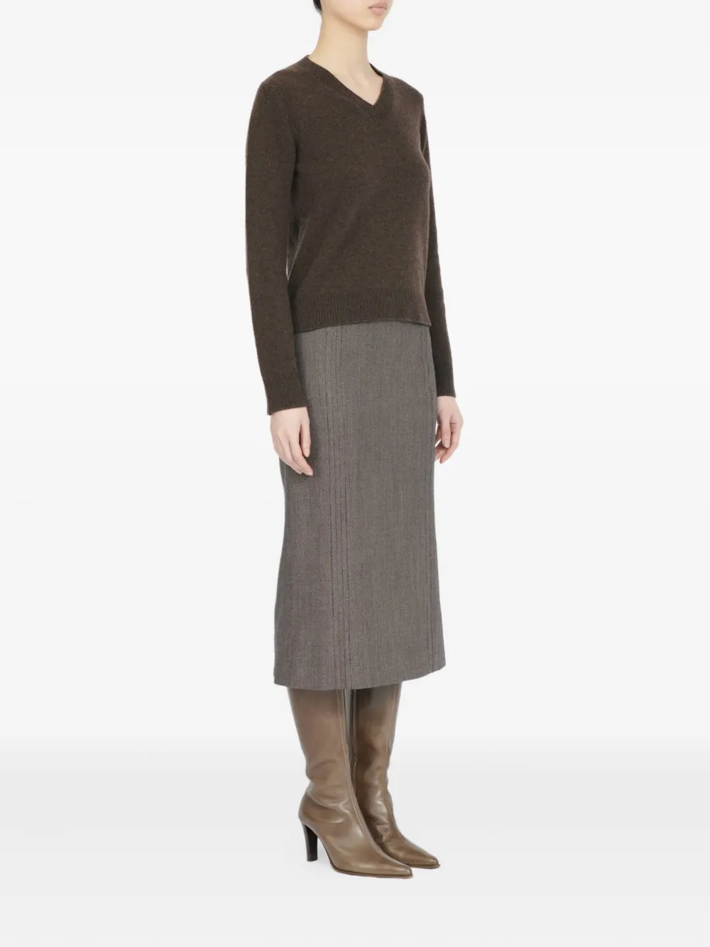 Шерстяной свитер с V-образным вырезом MM6 Maison Margiela, коричневый — фото 3