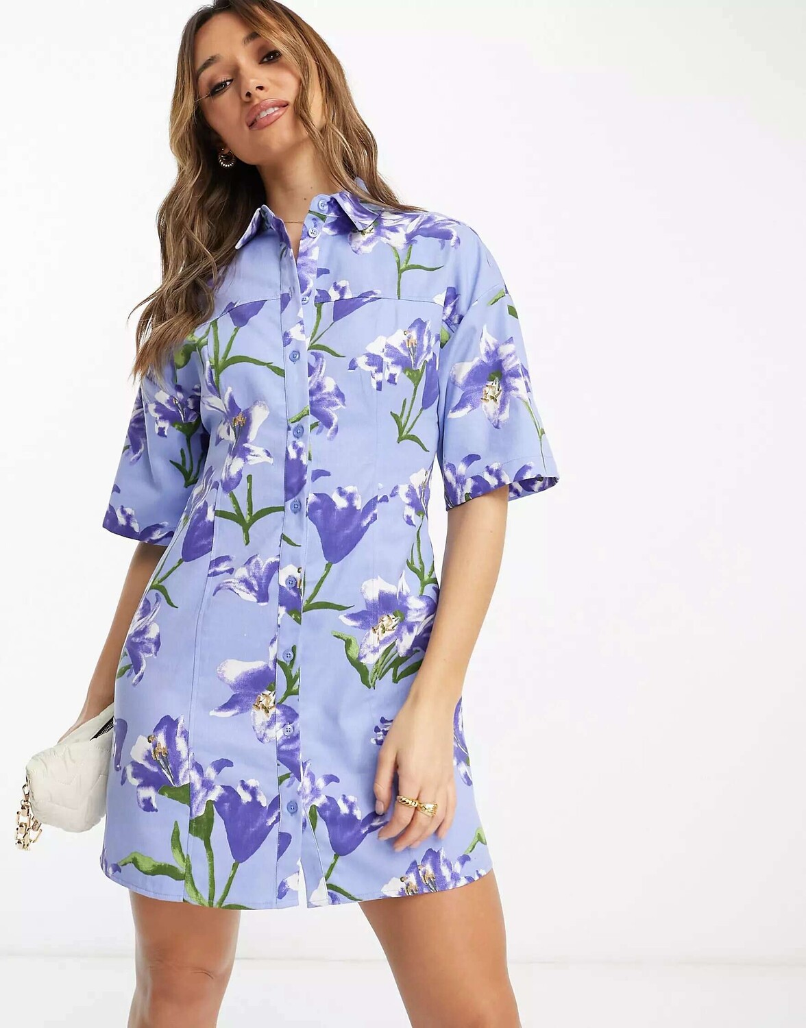 

Платье-рубашка из твила с цветочным принтом ASOS