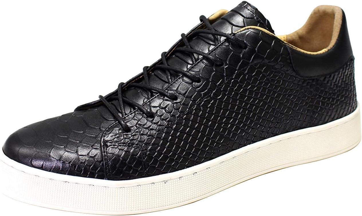 

Мужские повседневные туфли Santimon Mens из натуральной кожи, кроссовки для комфорта при ходьбе, модные современные дышащие с тиснением под крокодила, с противоскользящей подошвой, плоские дерби для мужчин, черный
