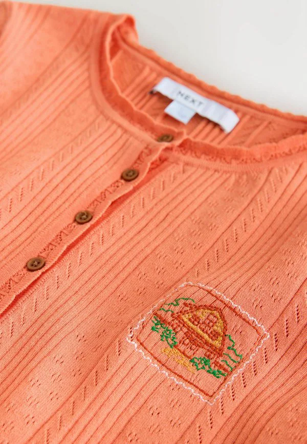 Футболка-Поло с ажурным принтом, стандартного кроя. Next, Orange Embroidered Detail — фото 3