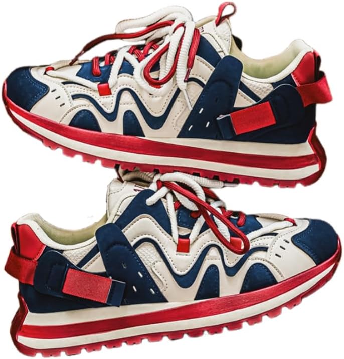 

Мужские кроссовки однотонные, повседневные, удобные, с нескользящей подошвой, на все сезоны - шнуровка, низкие, уличный стиль Hoalox, красный/синий