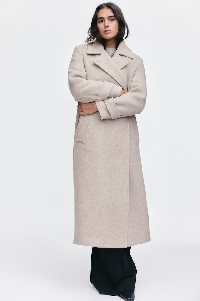

Пальто из смесовой шерсти с поясом H&M, бежевый