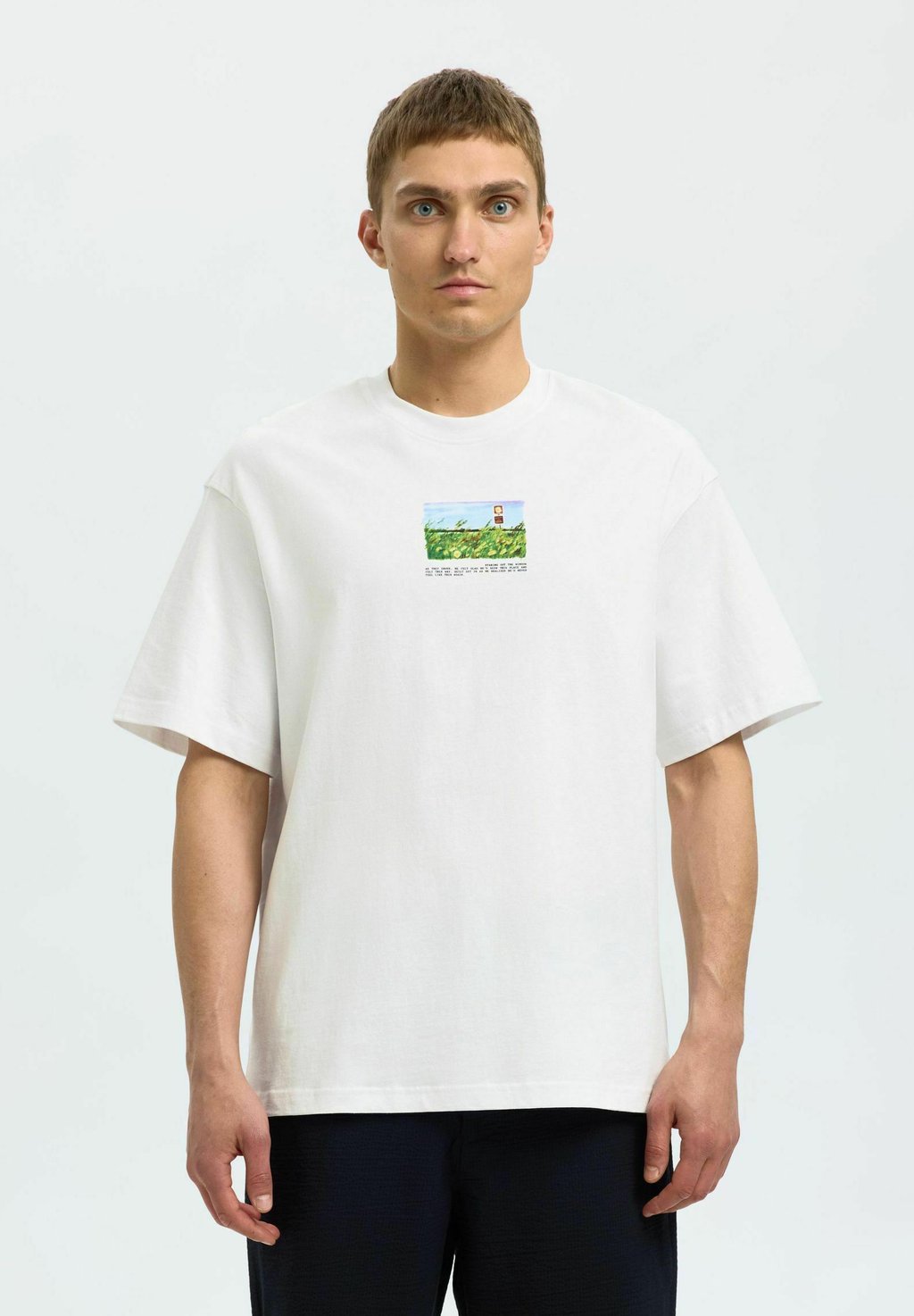 

Футболка с принтом SLHRELAXDARIUS O NECK Selected Homme, слоновая кость