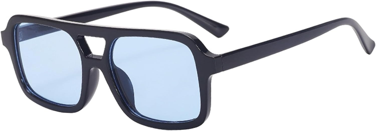 

Ретро-солнцезащитные очки-авиаторы квадратной формы для женщин и мужчин, классический винтаж 70-х, модные прямоугольные солнцезащитные очки с защитой от УФ-излучения UV 400 Teumire, A02 Black Frame/Blue Lens