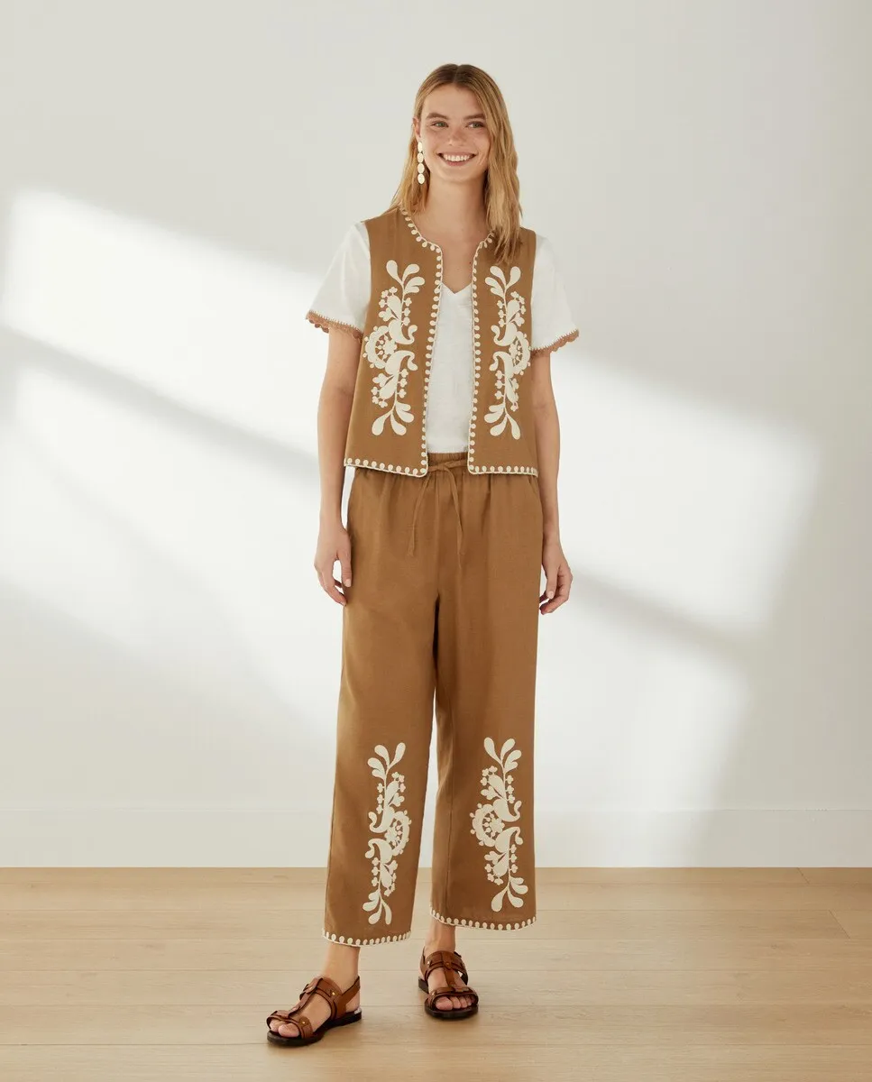 

Пижамные штаны с вышивкой Southern Cotton, цвет Tostado