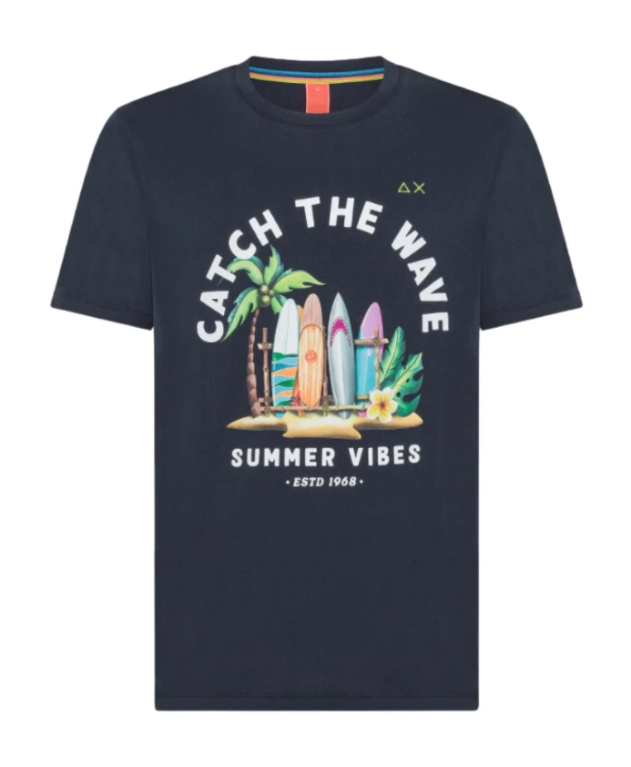 

Футболка с короткими рукавами и большим логотипом. Sun68, синий