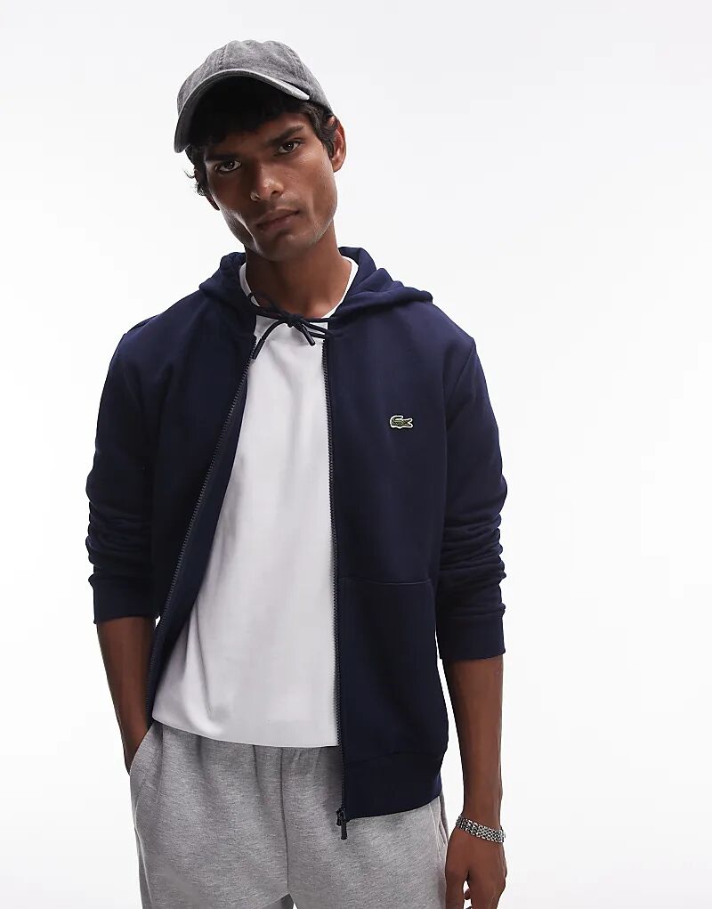 

Толстовка с капюшоном на молнии темно-синего цвета Lacoste