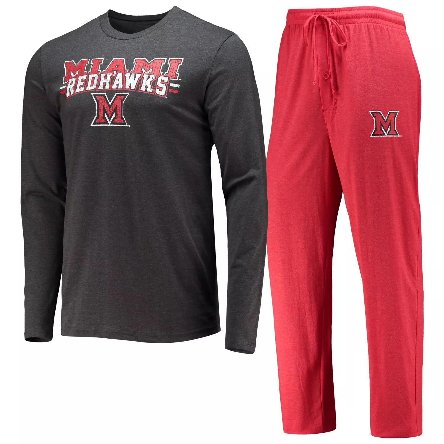 

Мужская футболка Concepts Sport Red/Heared Charcoal Miami University RedHawks Meter с длинными рукавами и брюками, комплект для сна