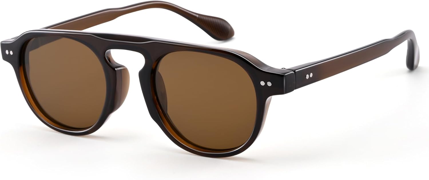 

Солнцезащитные очки AZorb Retro Small Round для женщин и мужчин, винтажные классические солнцезащитные очки с плоской верхней частью и круглой формой, защита от УФ-излучения UV400, Transparent Brown/Brown