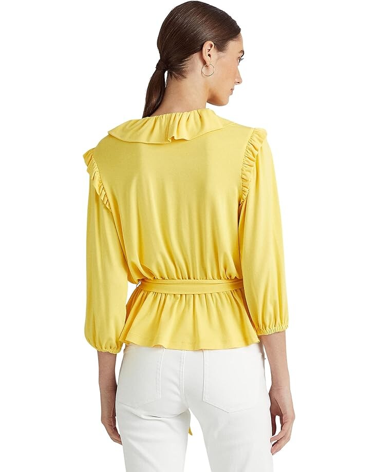 

Топ LAUREN Ralph Lauren Petite Jersey Belted Peplum Top, цвет Sunfish Yellow
