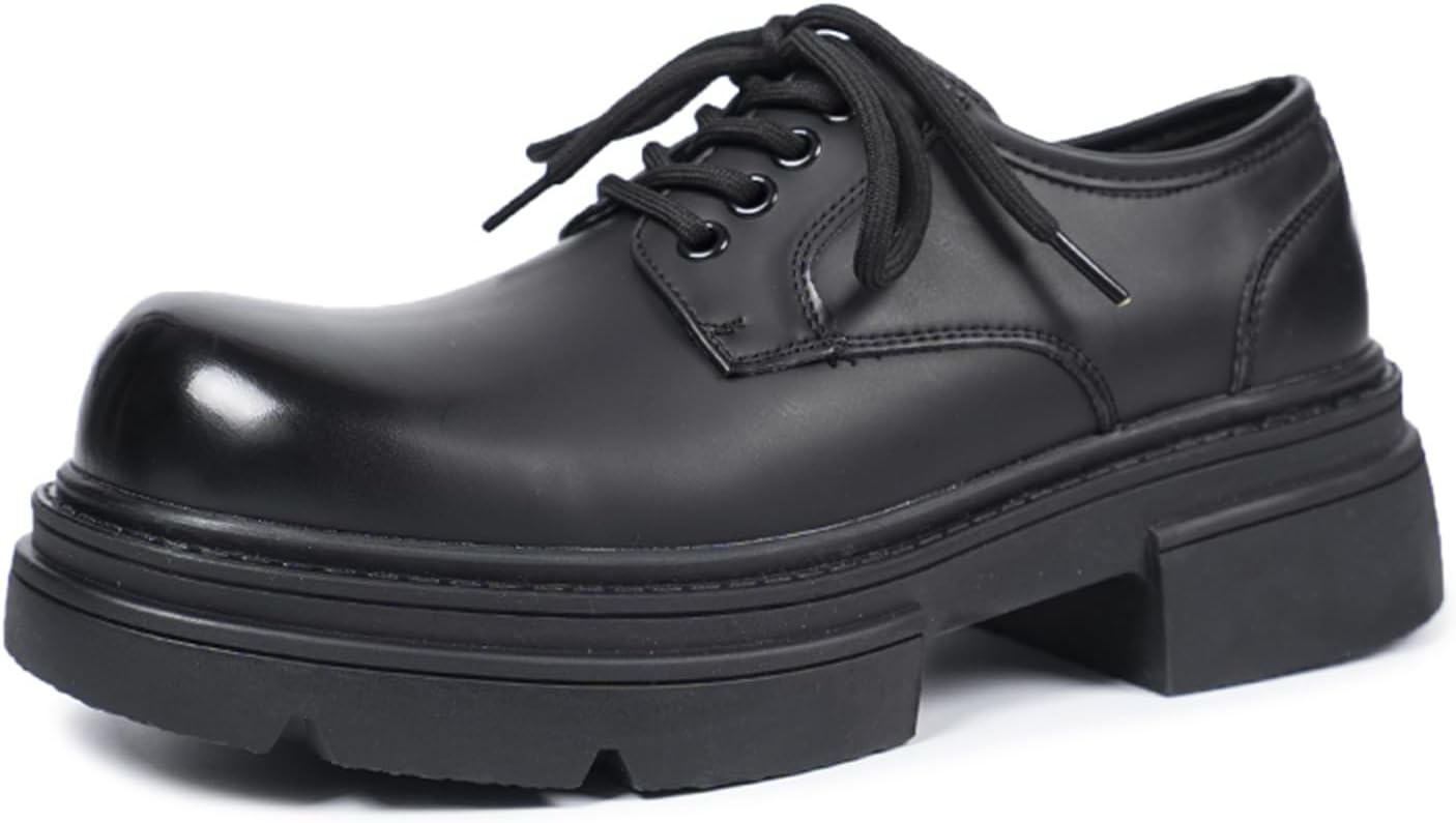 

Мужские черные кожаные туфли с шнуровкой Oxford на высокой массивной подошве с круглым носком, для деловой встречи, работы в офисе, повседневного ношения и официальных мероприятий Psieicwm