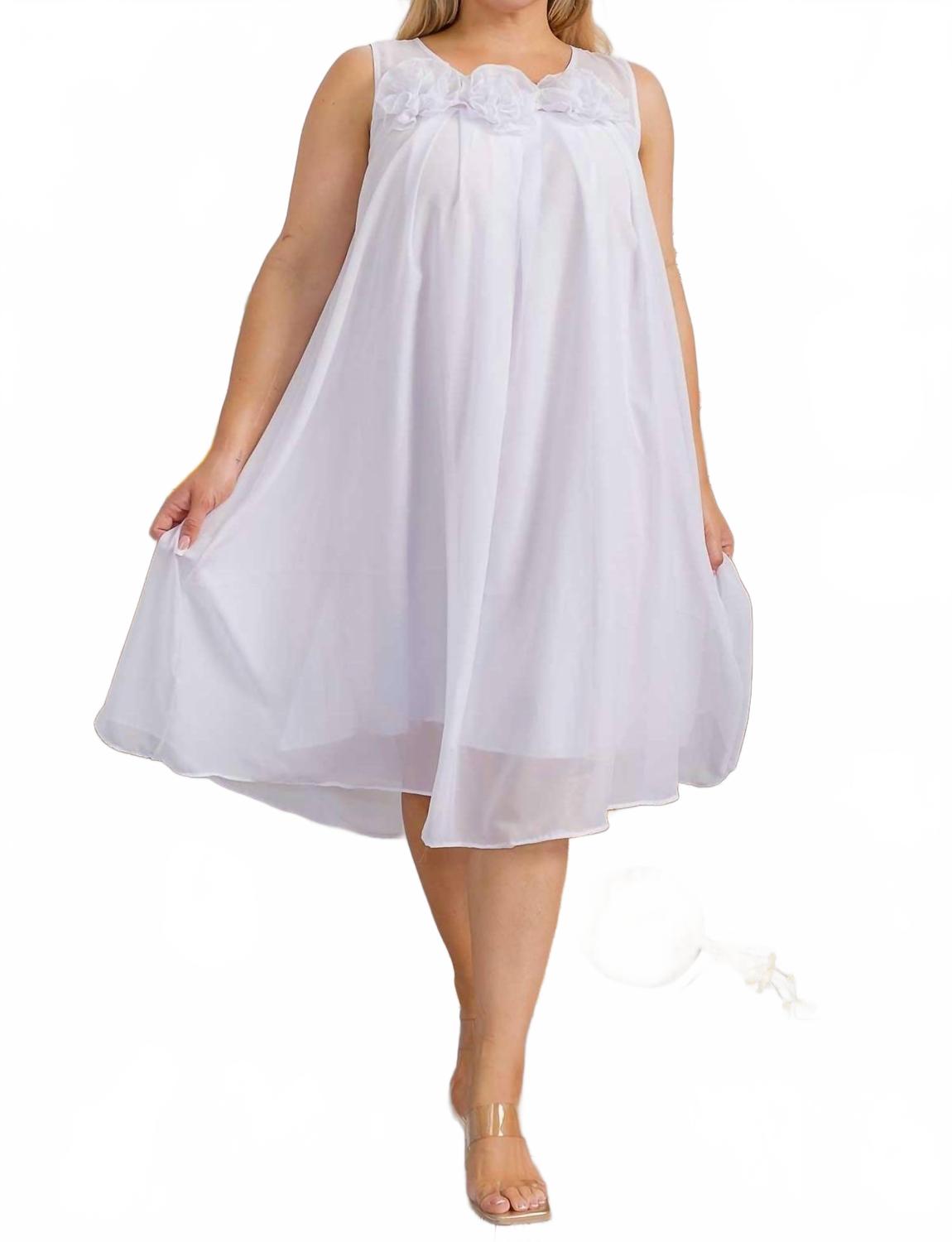 

Белое платье-миди фасона трапеция без рукавов с цветочным принтом Karen T Design