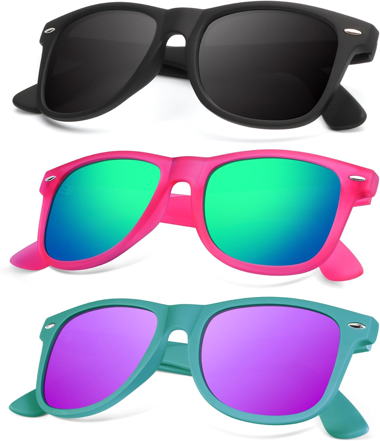 

Поляризованные солнцезащитные очки KALIYADI для мужчин и женщин, матовые линзы, цветные зеркальные линзы, защита от УФ-излучения (3 шт.), Black/Purple Green/Mint Green Purple