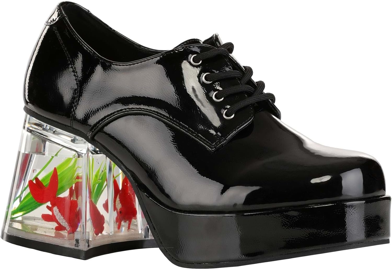 

Взрослые черные или белые туфли-платформы в стиле золотой рыбки, Костюмные туфли с шнуровкой и каблуком в форме аквариума, Ретро-дискотечные туфли Fun Costumes