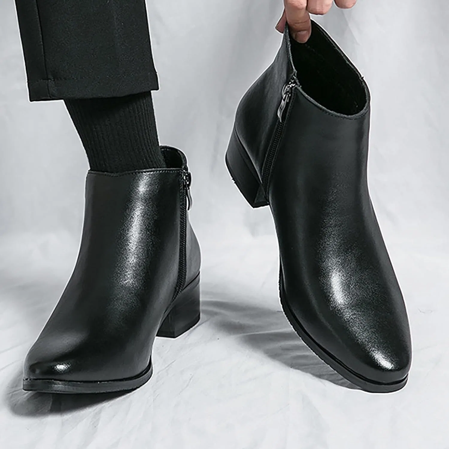 Ботинки мужские водонепроницаемые без шнурков Generic, черные — фото 2