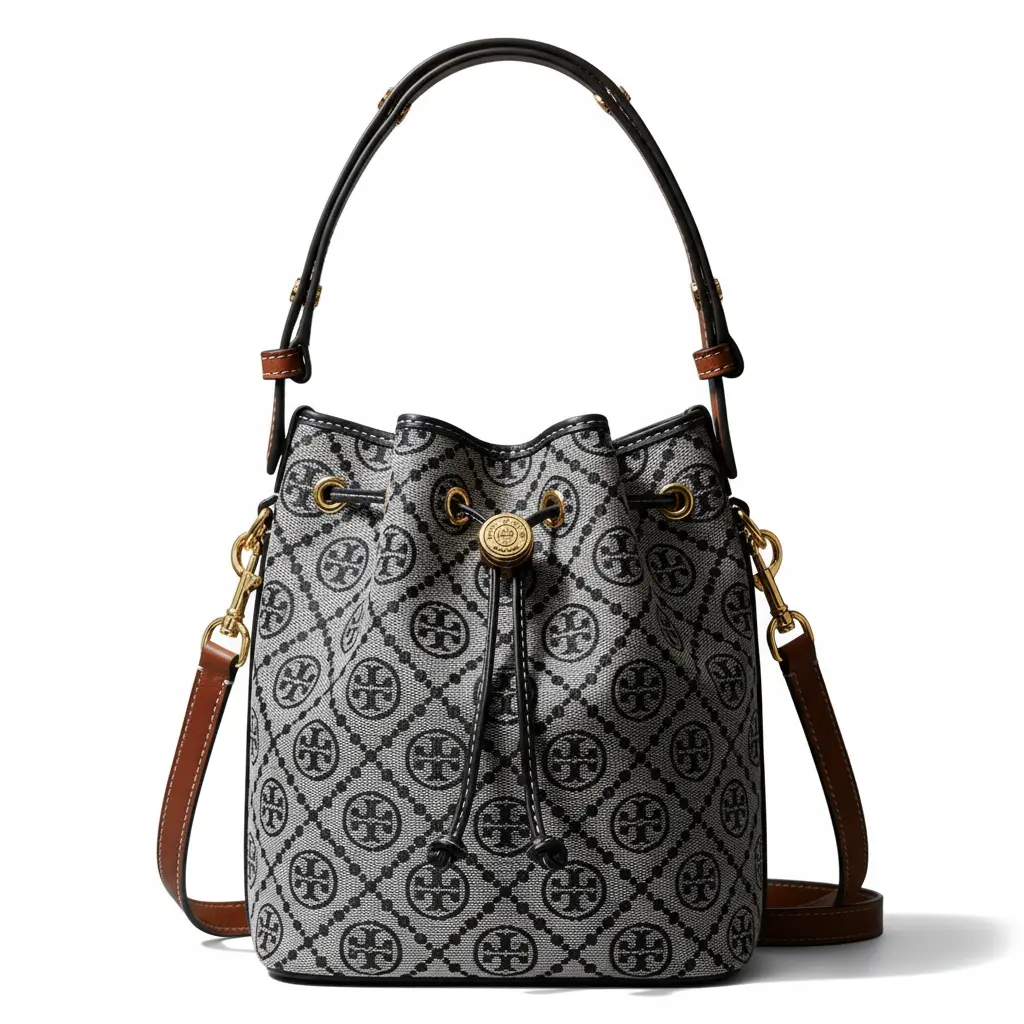 

TORY BURCH T Monogram Fabric With Cow Leather ведерко, кроссбоди женский marine blue