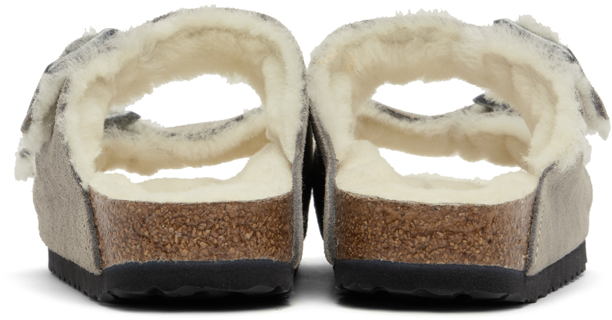 Серые узкие сандалии из овчины Arizona Birkenstock, Stone coin — фото 2