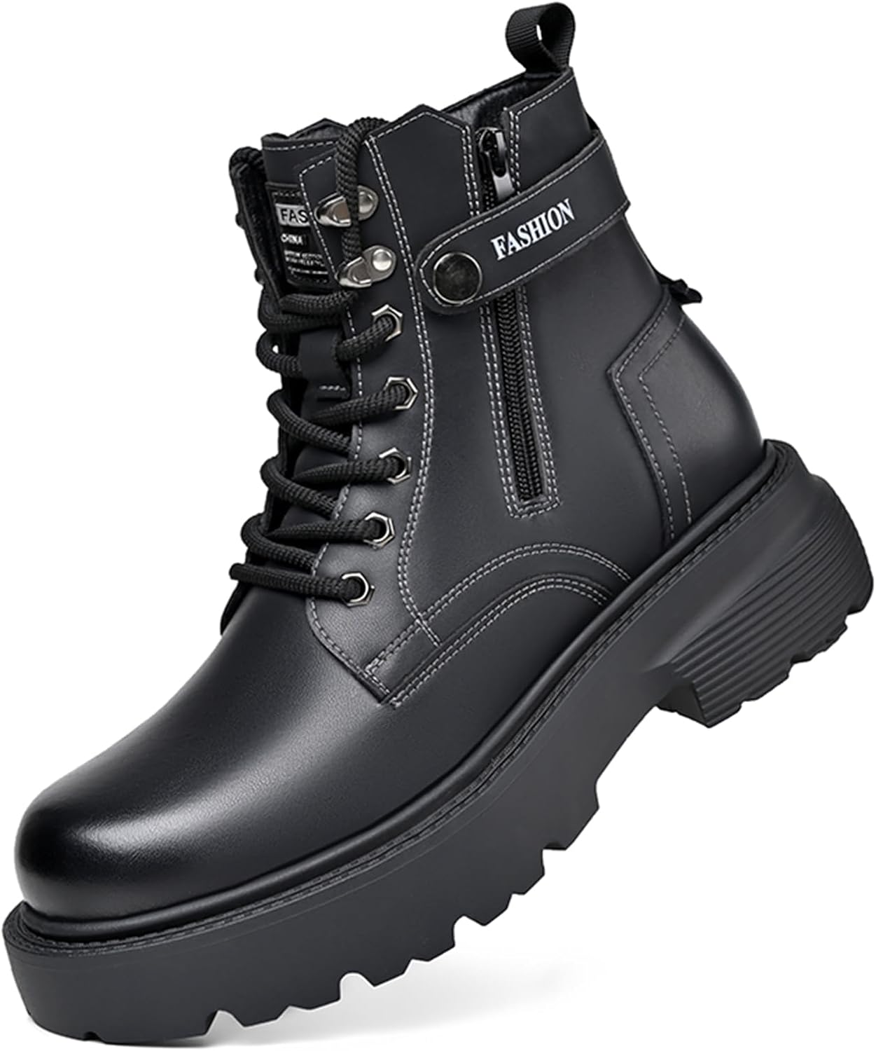 

Мужские ботинки TIXEWSJH из натуральной кожи на платформе с массивным каблуком, шнуровкой, боковой молнией и круглым носком, с подошвой Lug для работы на открытом воздухе, пеших прогулок, вождения, путешествий и кемпинга, черный