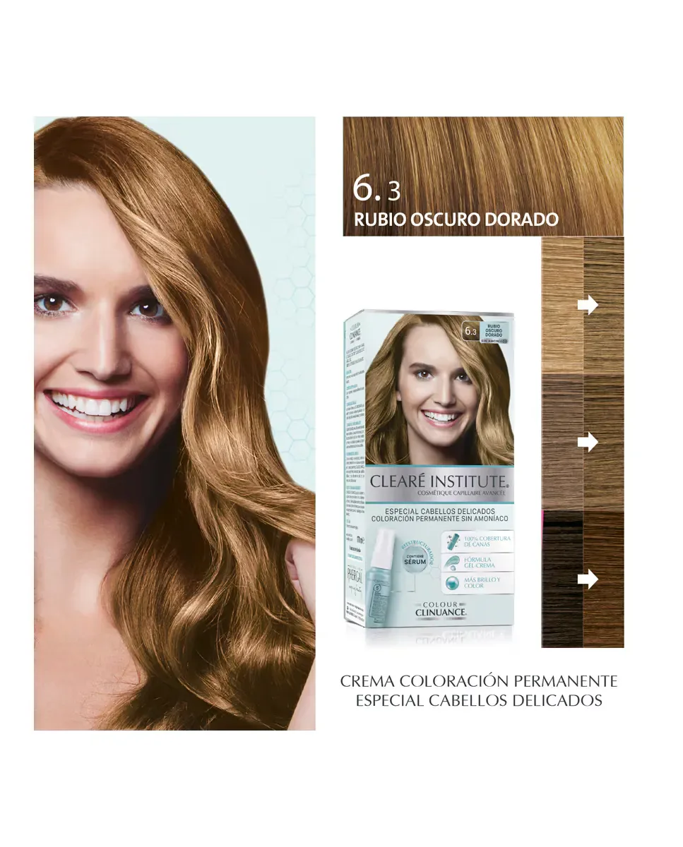 Постоянное окрашивание Colour Clinuance для нежных волос Clearé Institute, 6.3 Rubio Oscuro Dorado — фото 4