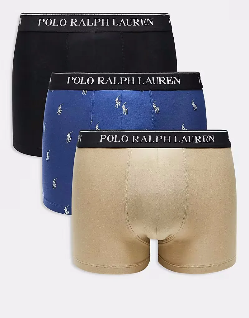 Комплект из 3 классических плавок Polo Ralph Lauren с логотипом и поясом, разноцветные