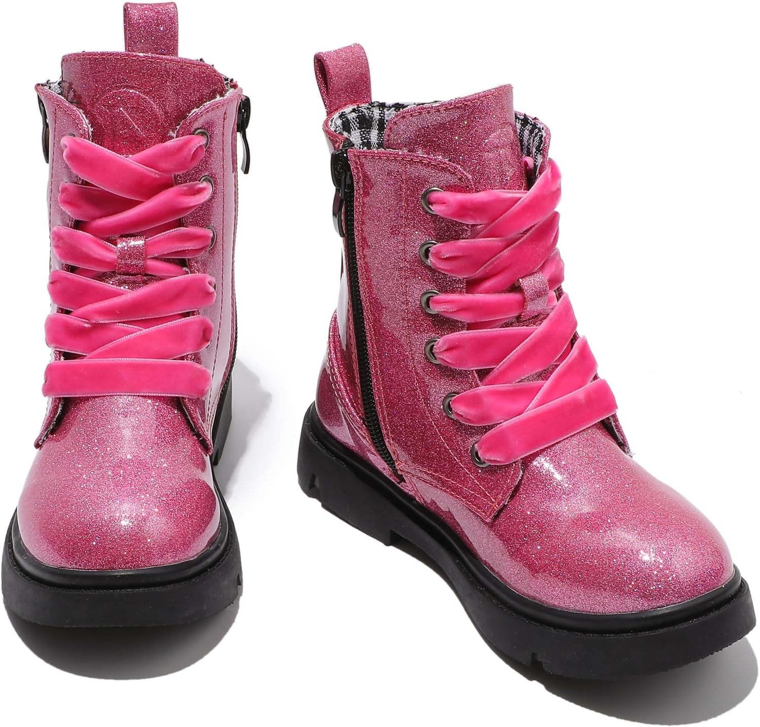 

Ботинки DADAWEN для мальчиков и девочек с блестками, на шнуровке, водонепроницаемые, с боковой молнией, для малышей/детей младшего возраста/старших детей, Hot Pink Glitter