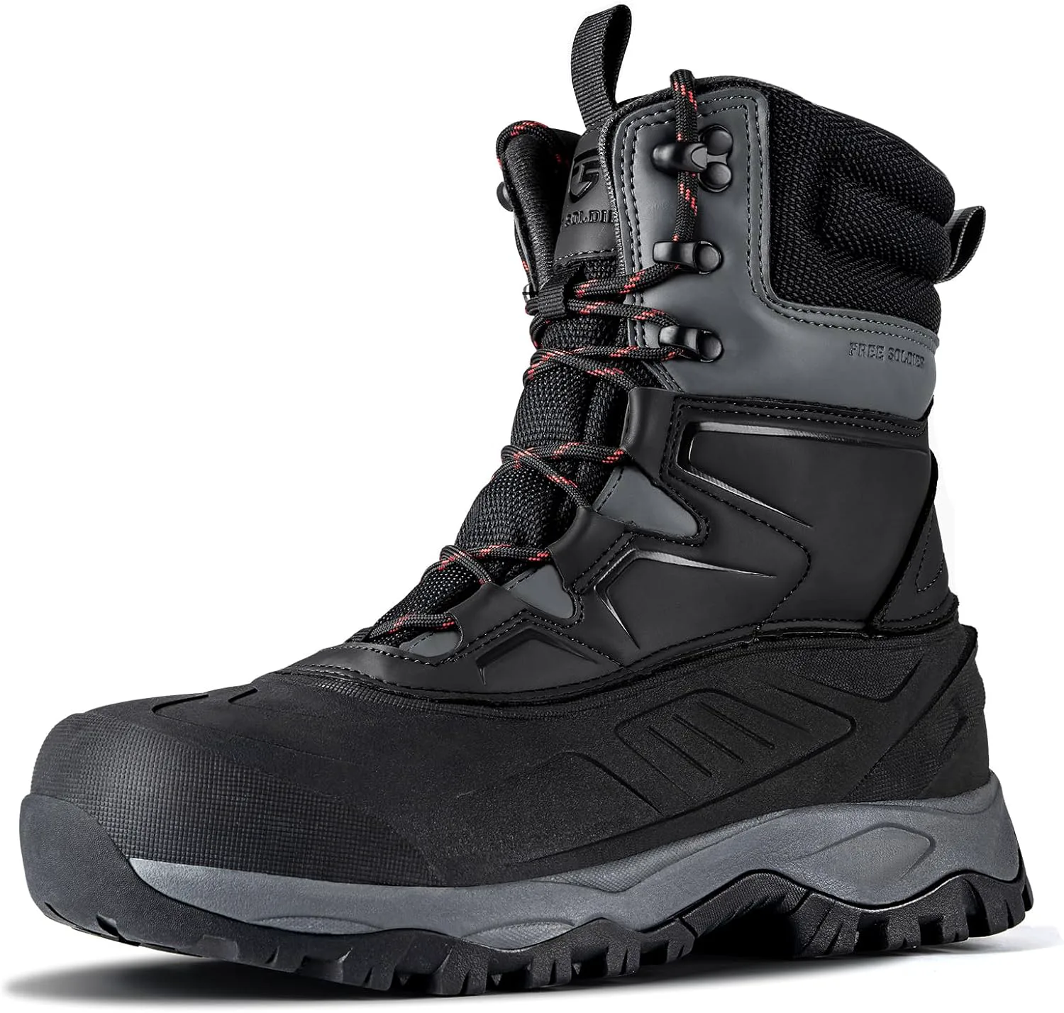 

БЕСПЛАТНЫЕ СОЛДАТСКИЕ Сапоги для мужчин зимние водонепроницаемые противоскользящие для активного отдыха и работы Name ‎FREE SOLDIER, черный/серый