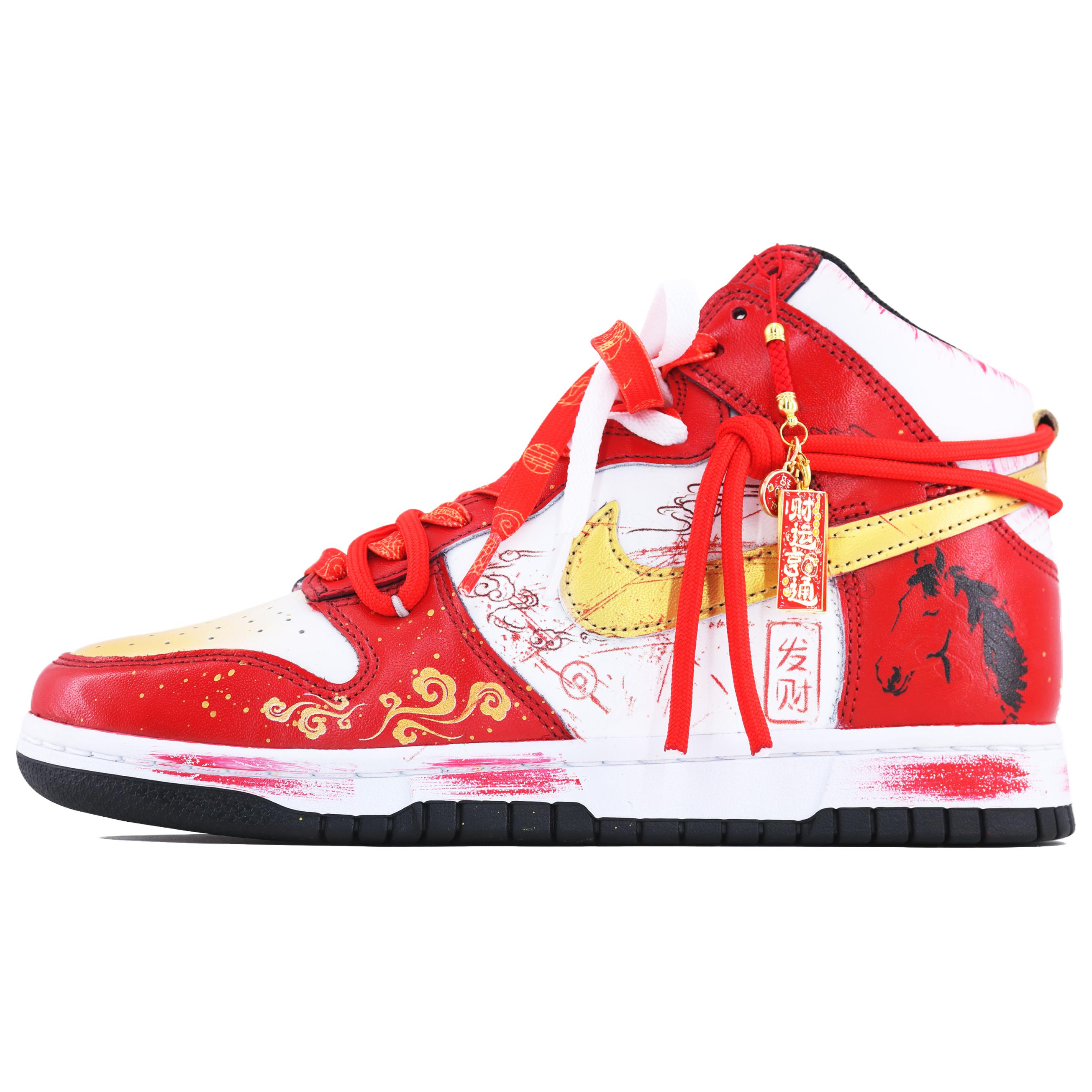 Nike Кроссовки для скейтбординга Dunk Low Red Horse Wealth Gaining Leather High top, унисекс, красные — фото 3