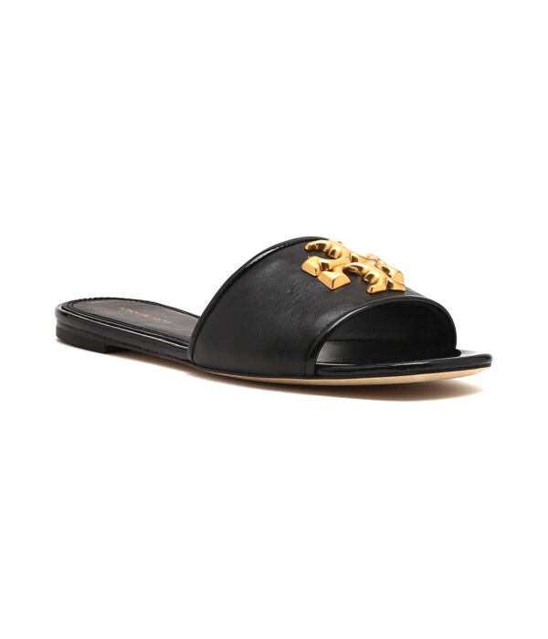 Шлепанцы женские Tory Burch кожаные с золотым декором, черный