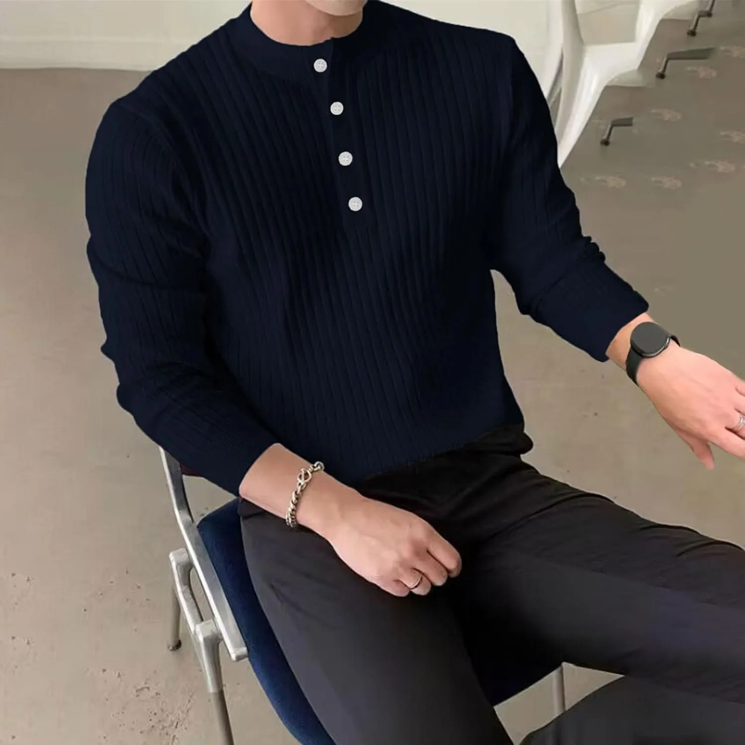 Мужской свитер-кардиган с длинным рукавом, легкий, slim fit — фото 2
