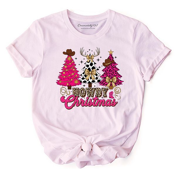 

Футболка Howdy Pink Christmas в западном стиле с леопардовым принтом Ornamentallyyou, Soft Pink