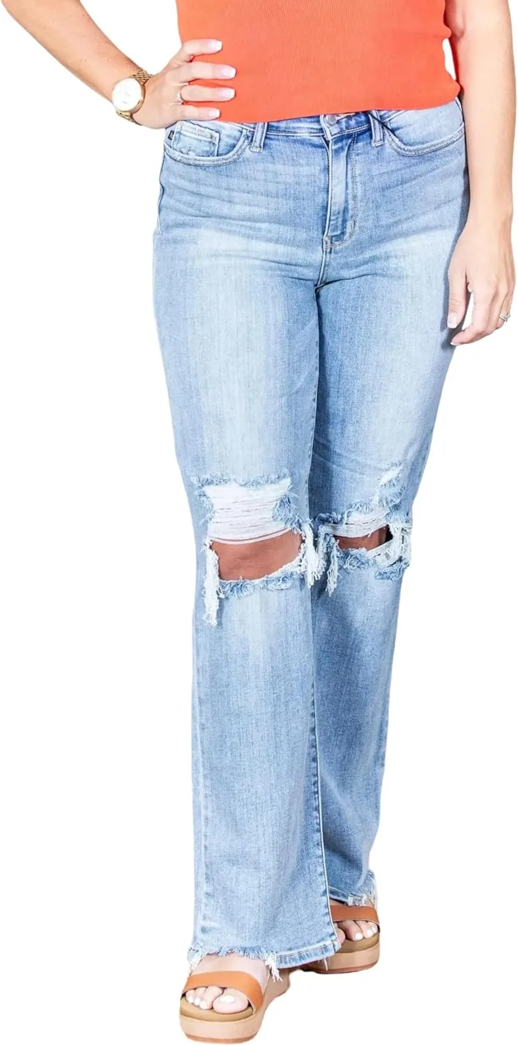 

Женские джинсы Ripped High Waisted Stretchy Straight Leg Vintage YEMORCH