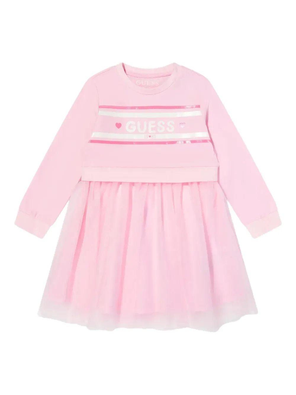 Платье-толстовка со вставкой из тюля Guess kids, розовый