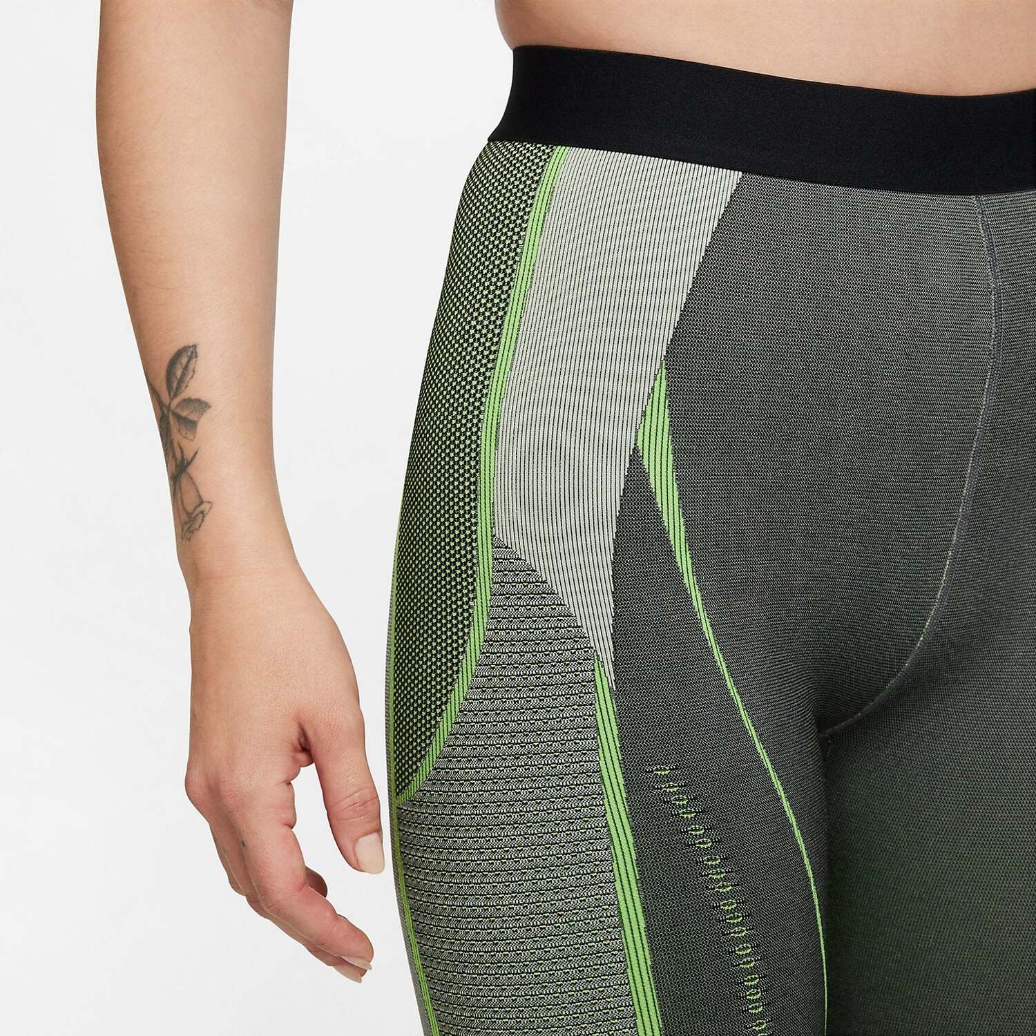 Леггинсы (WMNS) Nike Pro Leggings 'Off-Noir Light Smoke Grey Iron Grey Action Green' — фото 2