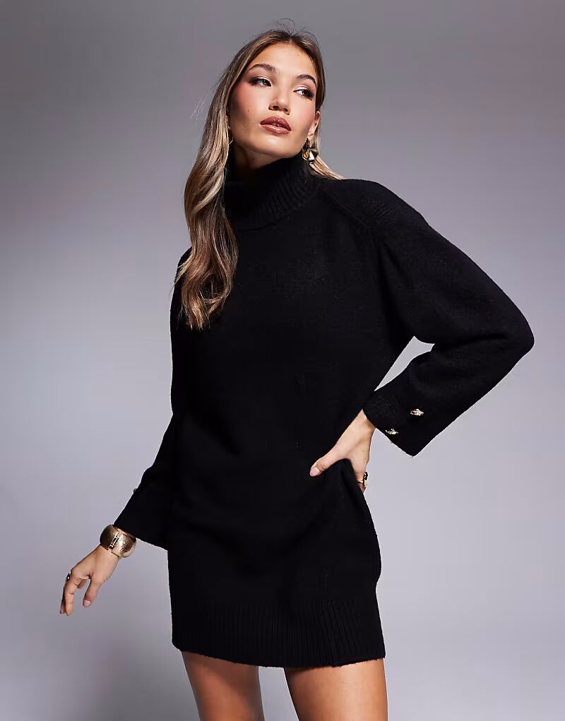 

Платье-мини-джемпер River Island с водолазкой черного цвета