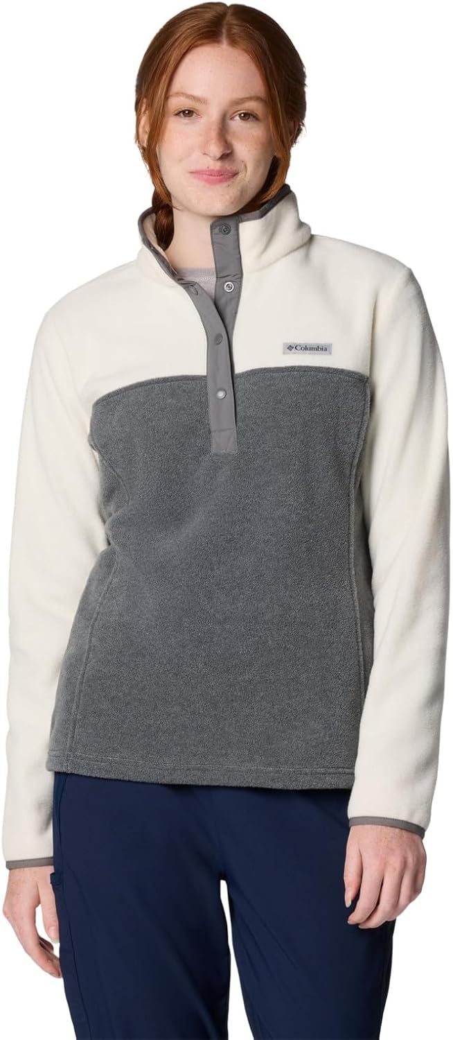 

Женская флисовая куртка Columbia Benton Springs Half Snap II Pullover, цвет City Grey Heather/Chalk, 3X