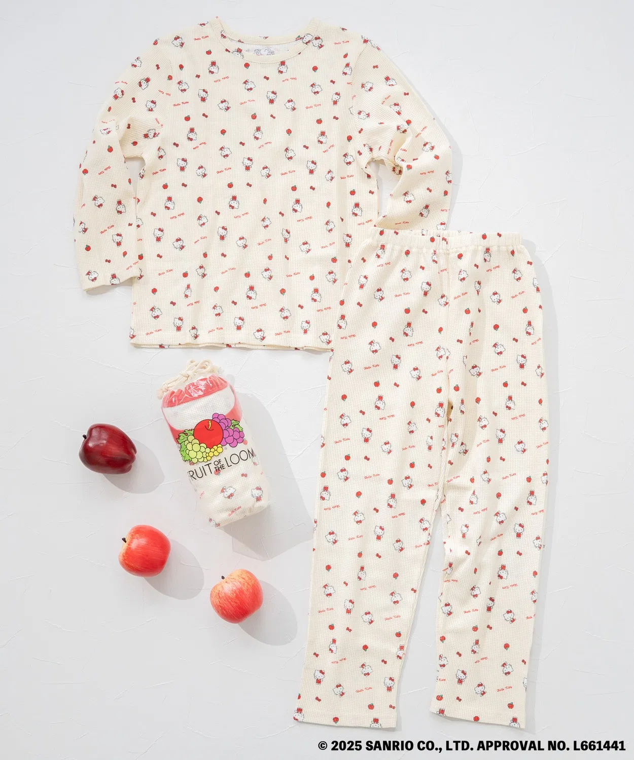 Детский комплект пижамы Fruit of the Loom с Sanrio, длинный рукав, красный