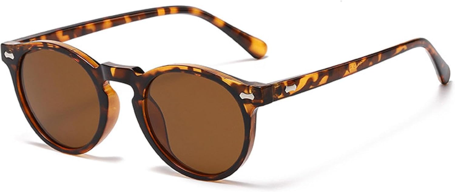 

Ретро круглые солнцезащитные очки для женщин, модные, с заклепками, защита от УФ-излучения UV400, для мужчин, панк, темно-зеленые солнцезащитные очки VVTWSSW, Leopard Tea