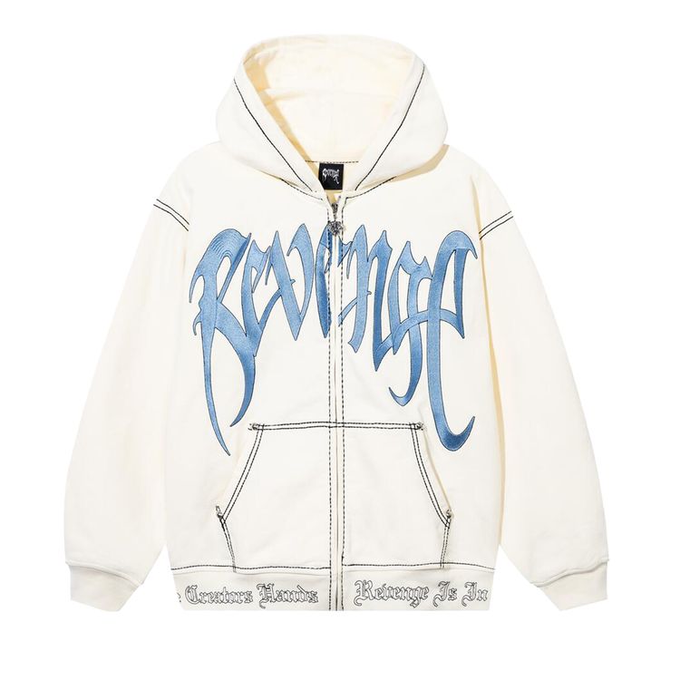 

Худи Revenge Contrast Embroidered Zip Hoodie 'Cream/Blue', белый