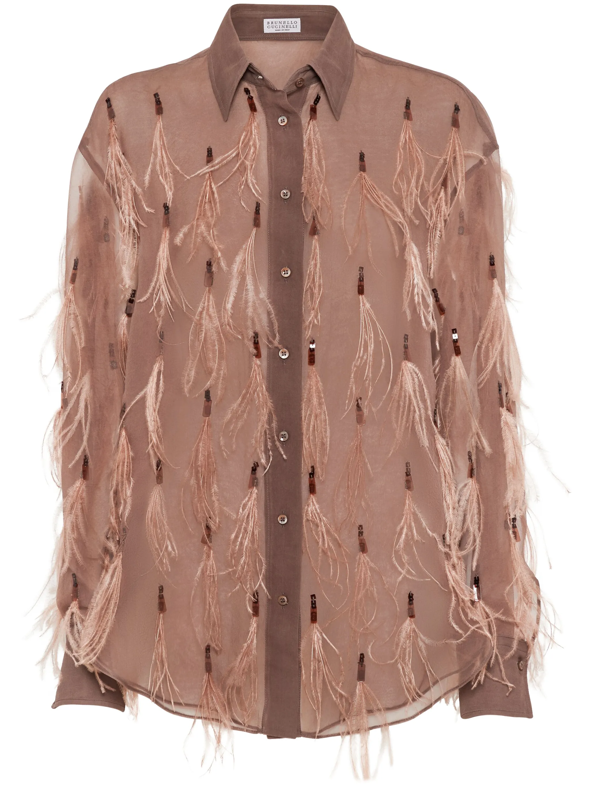 

Рубашка с перьями Brunello Cucinelli, коричневый