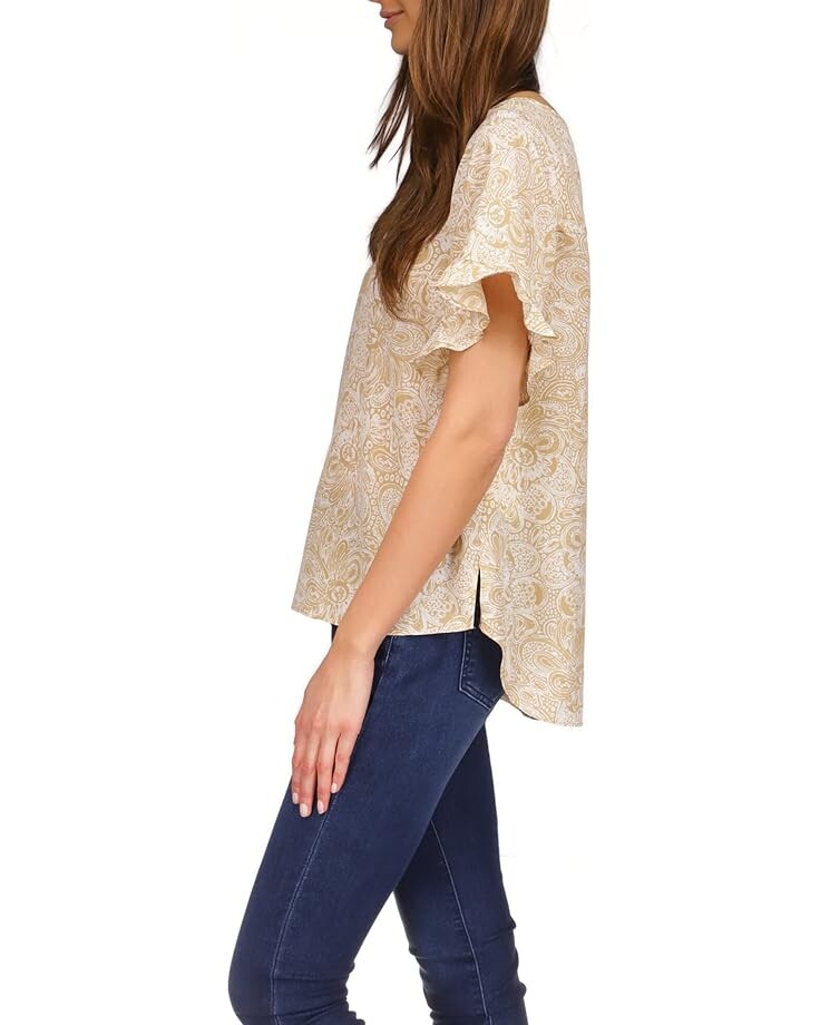 

Топ Michael Kors Paisley Ruffle Sleeve Top, хаки