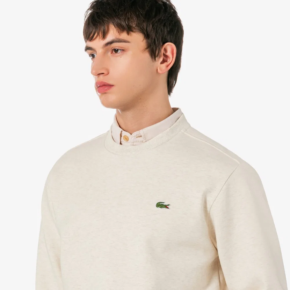 Мужской базовый свитшот Double Face Crew Neck кремовый от Lacoste — фото 2
