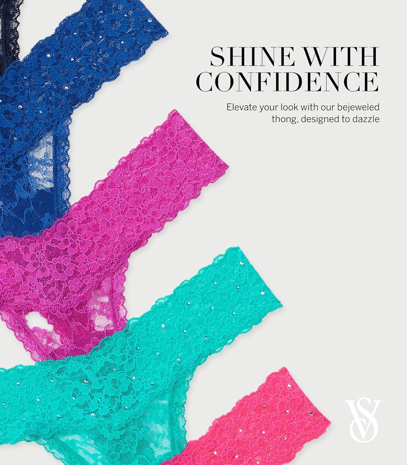 Комплект трусов Victoria's Secret Women's Lace Thong Underwear, 5 предметов, синий/розовый/бирюзовый — фото 4