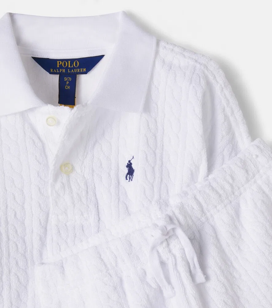 Комплект из поло и шорт из смесовой хлопковой ткани Polo Ralph Lauren Kids, белый — фото 4