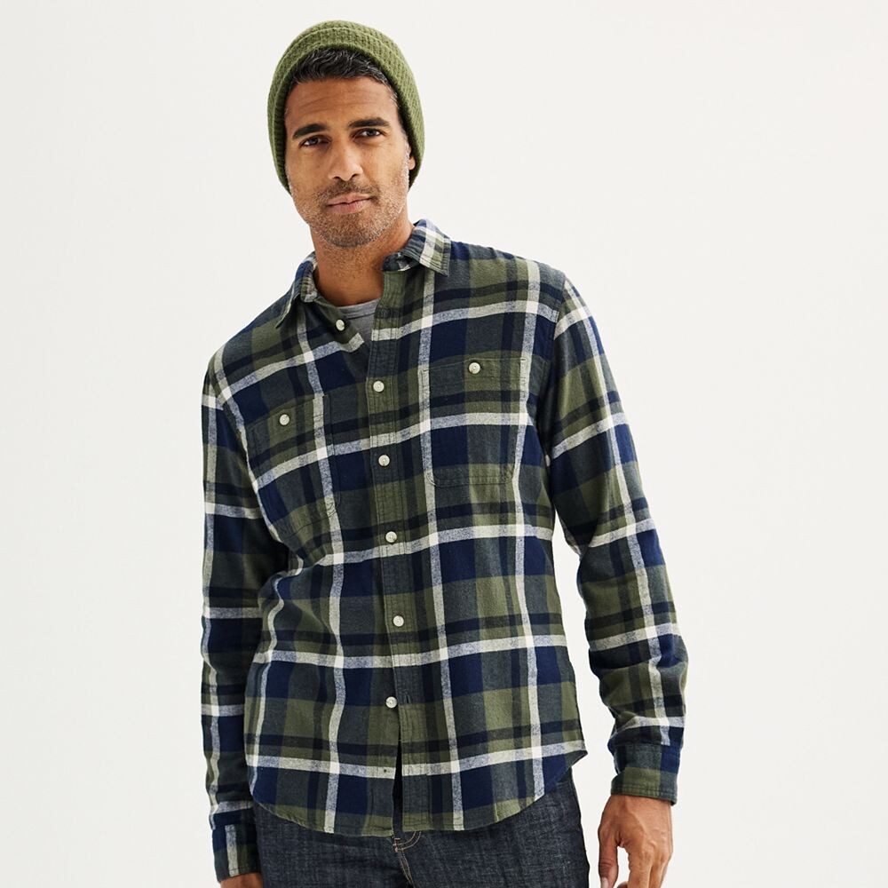 

Мужская фланелевая рубашка на пуговицах Sonoma Goods For Life, цвет Oversized Olive Plaid